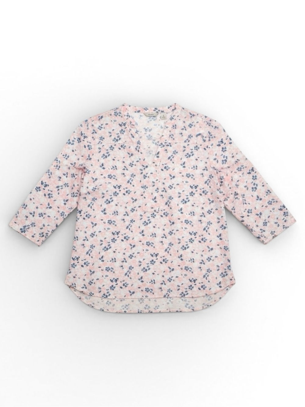 L.L. Bean Floral Cotton Blouse Spring Top Vacation Resort Casual Pink Blue M